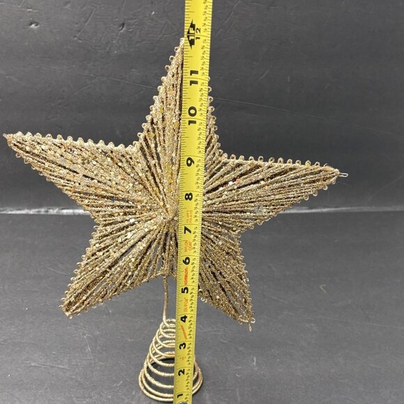 Christmas Tree Star Toppers Set Of 2 Elegant Gold Glitter White Metal Swirl Base - Picture 5 of 13
